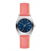 The Small Time Teller Leather Navy Bright Coral Damenuhr